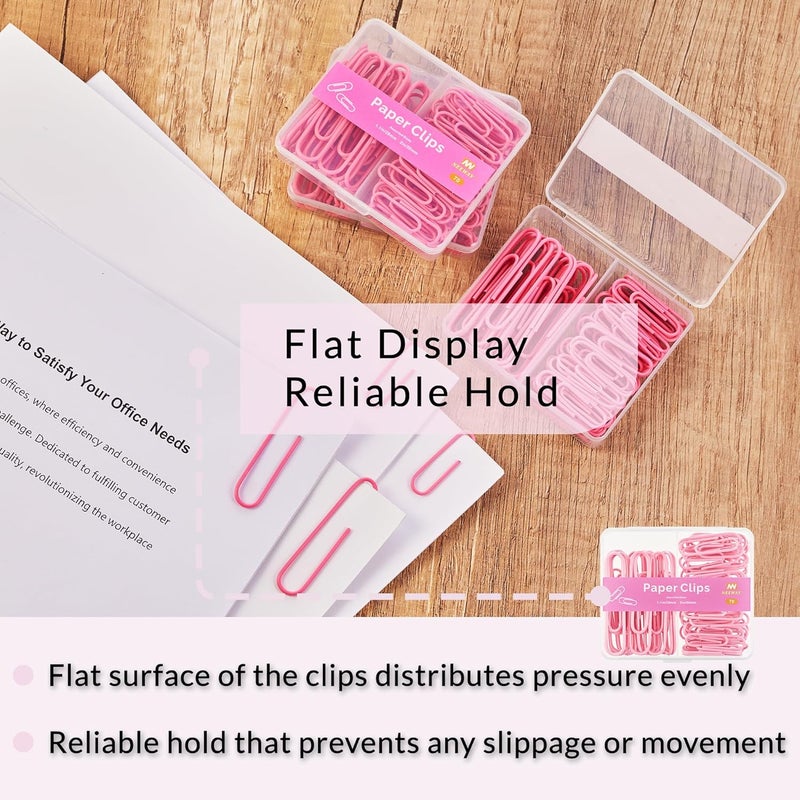 NEEWAY Colorful Paper Clips Assorted Sizes, Small and Large Paperclips, 210 Count, 3 Pack of 70 (Rose Pink) - Image 5